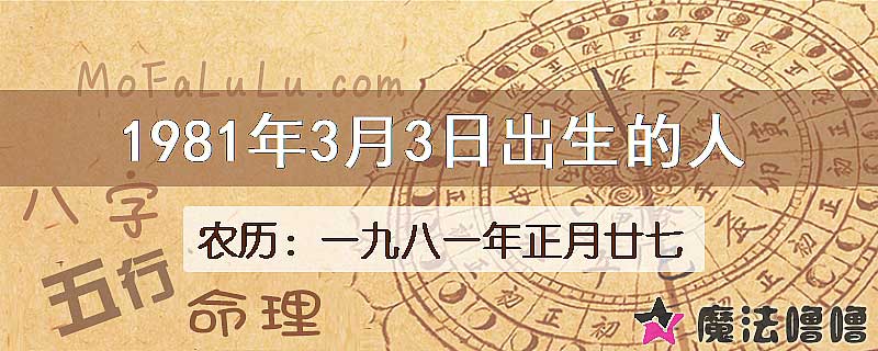 1981年3月3日出生的八字怎么样？