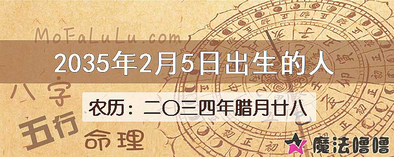 2035年2月5日出生的八字怎么样？