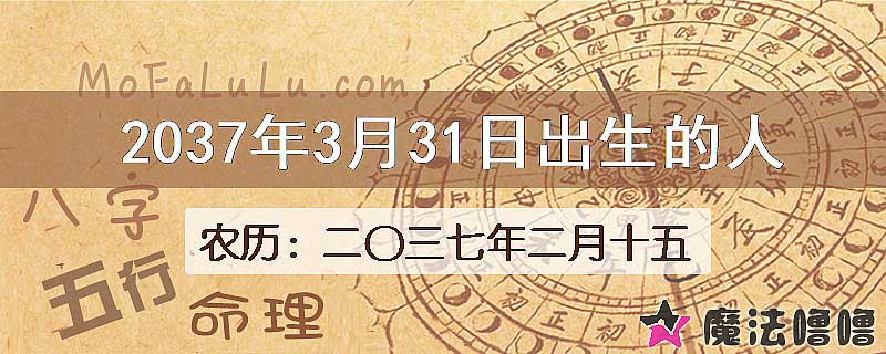 2037年3月31日出生的八字怎么样？